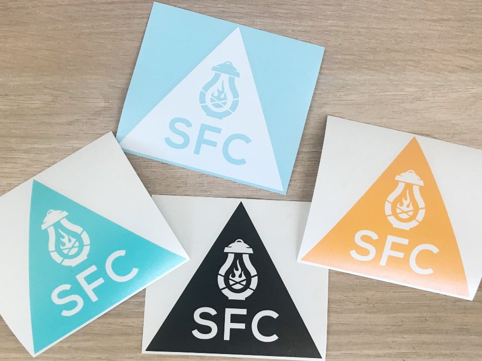 SFC Triangle Logo Sticker in Teal White Gold and Black