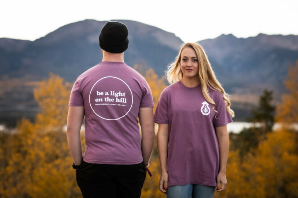 Lantern Tee in Berry with the back and front
